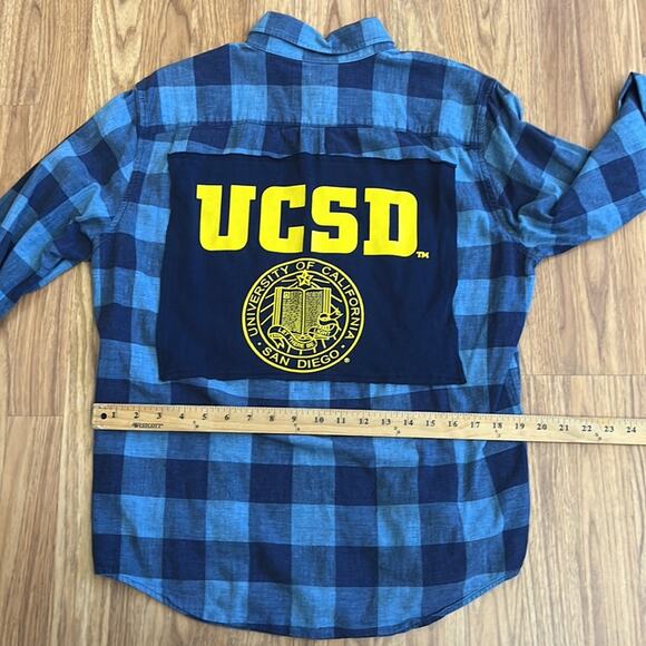 UCSD College Flannel Shirt upcycled one of a kind size Large - Picture 7 of 8